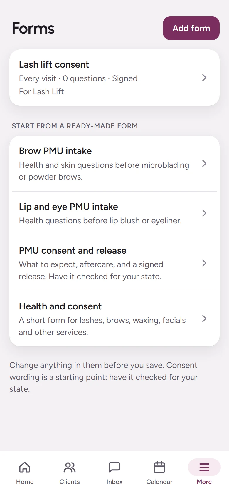 Intake and consent forms