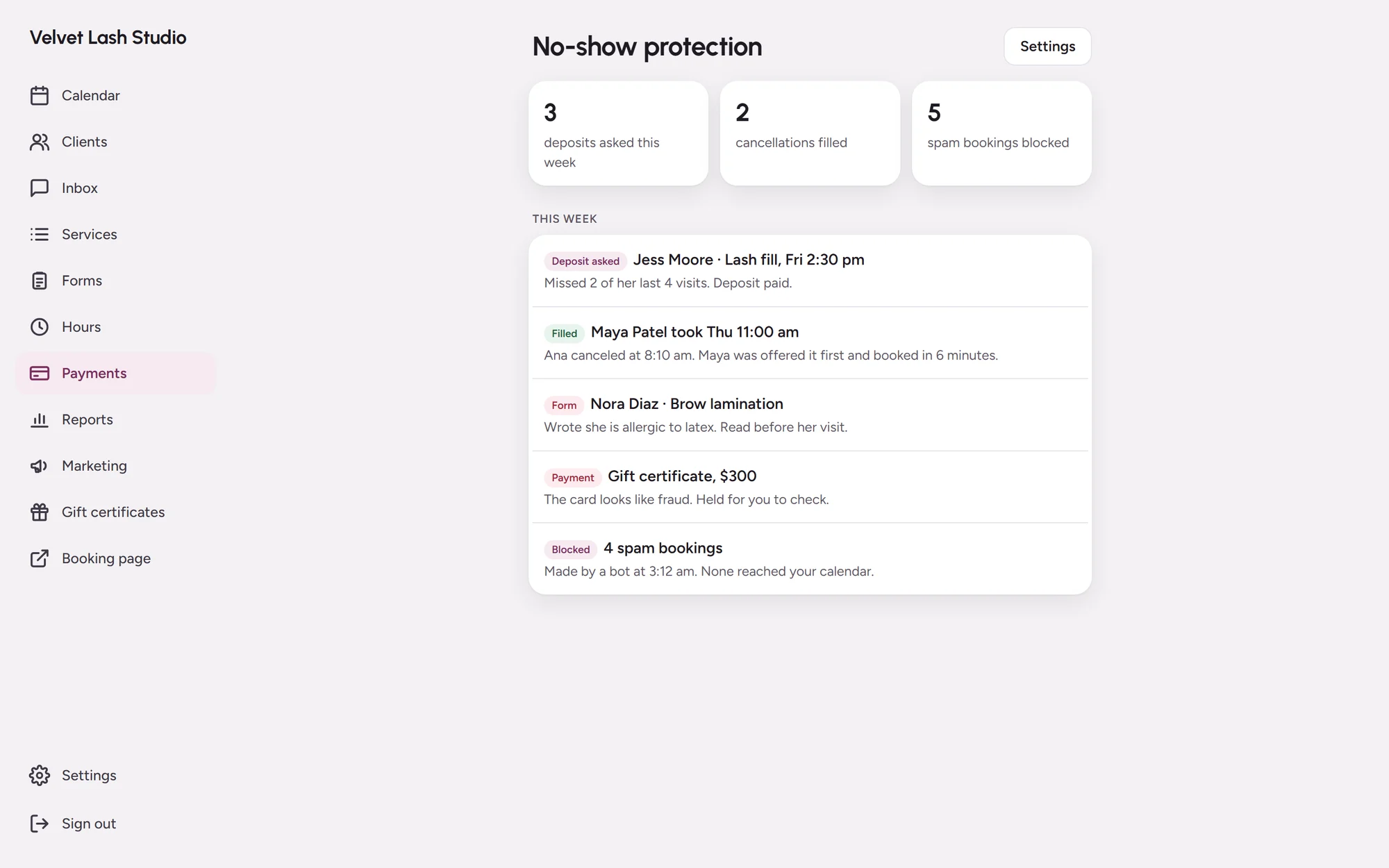 What no-show protection did this week
