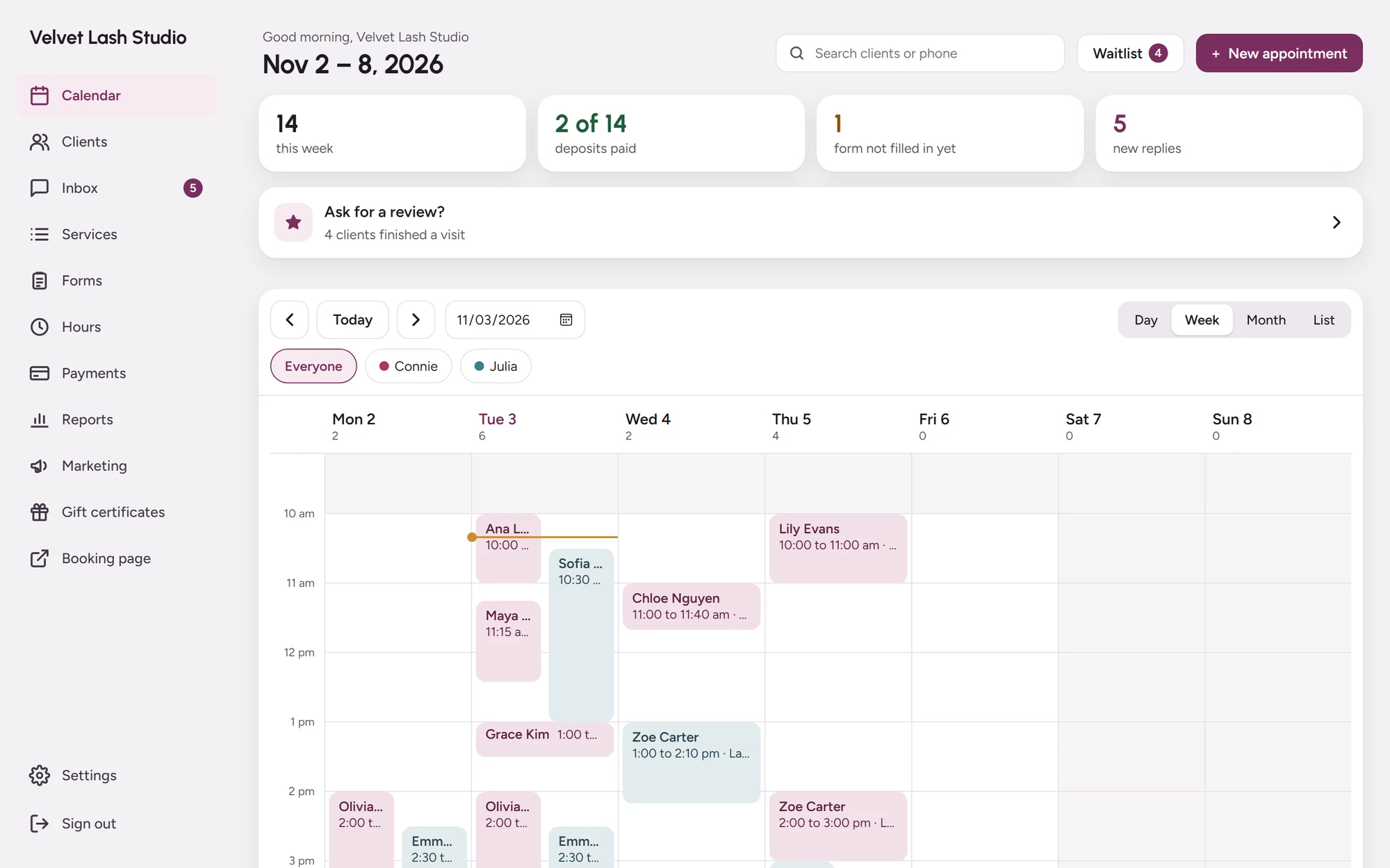 The week on the calendar
