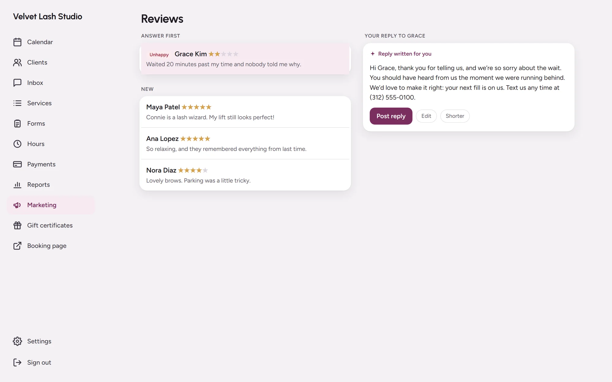Reviews with replies written